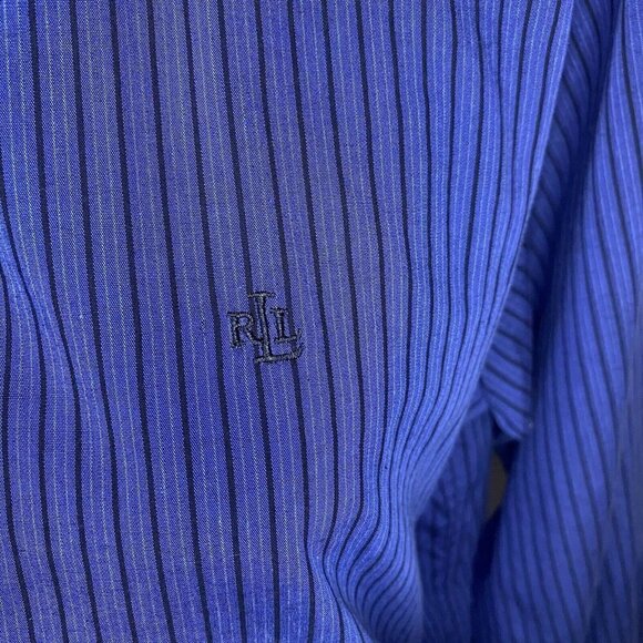 Lauren Ralph Lauren LRL Sz 8 Blue Striped Button-Up Shirt - Picture 3 of 6